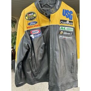 Vintage Wilson Leather Nascar Matt Kenseth DeWalt Jacket Racing Yellow Black L